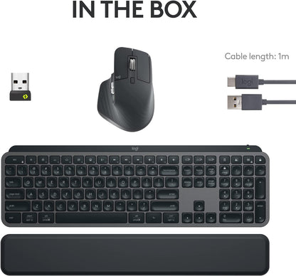 Logitech MX Keys S Combo - Performance Wireless Keyboard and Mouse with Palm Rest, Customizable Illumination, Fast Scrolling, Bluetooth, USB C, for Windows, Linux, Chrome, Mac Logitech