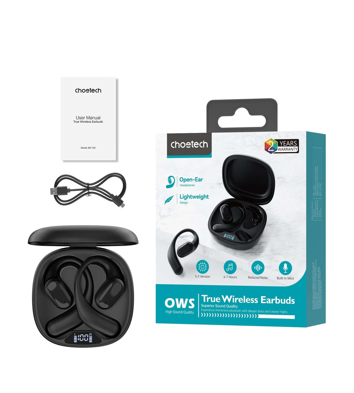 CHOETECH BH-T25 OWS Painless New Concept Bluetooth Earbuds V5.3 TWS Black Tristar Online