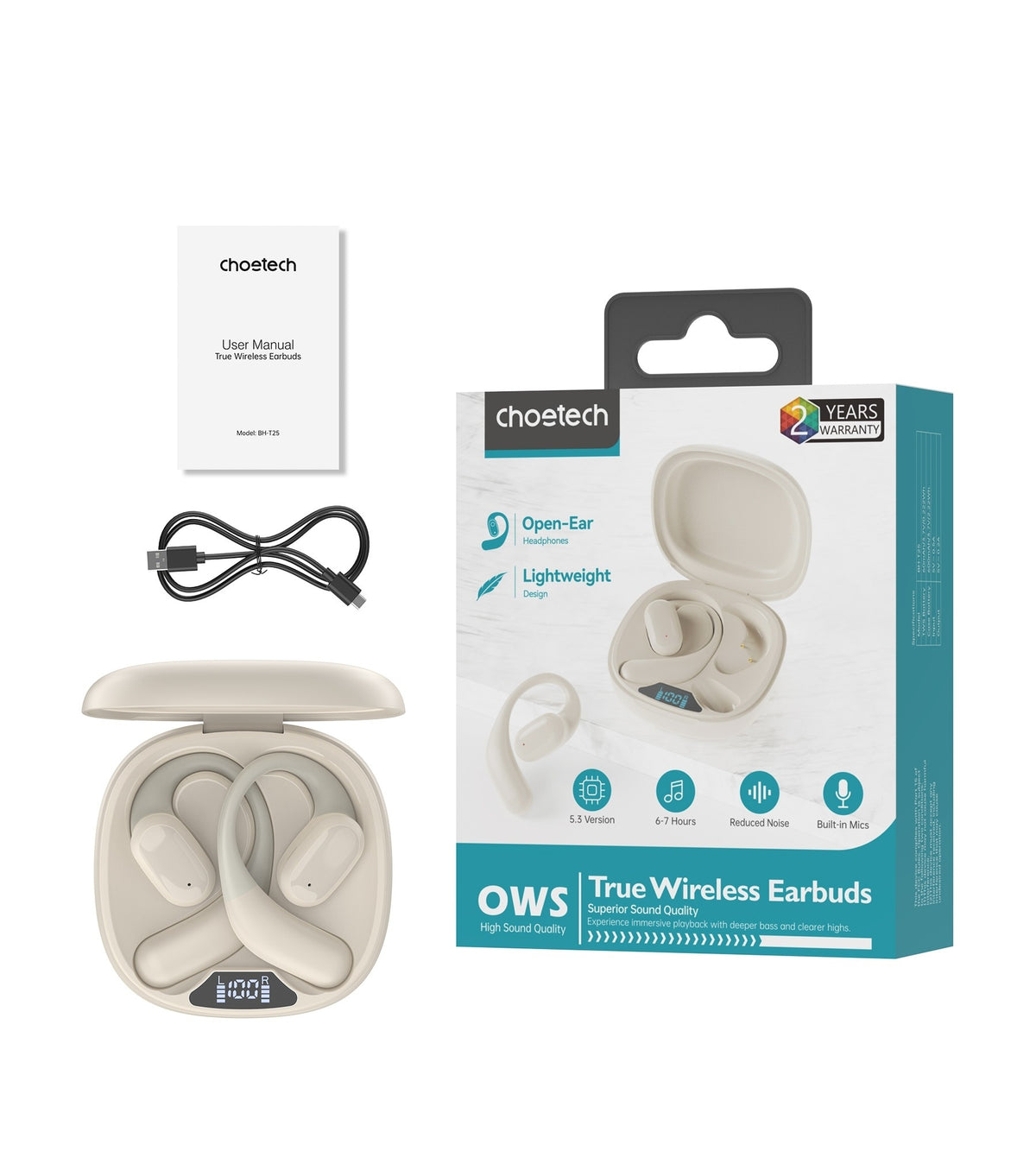 CHOETECH BH-T25 OWS Painless New Concept Bluetooth Earbuds V5.3 TWS White Tristar Online