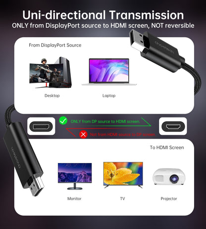 CHOETECH XDH01 4K 60Hz DisplayPort Male to HDMI Male Braided Cable 2M Tristar Online