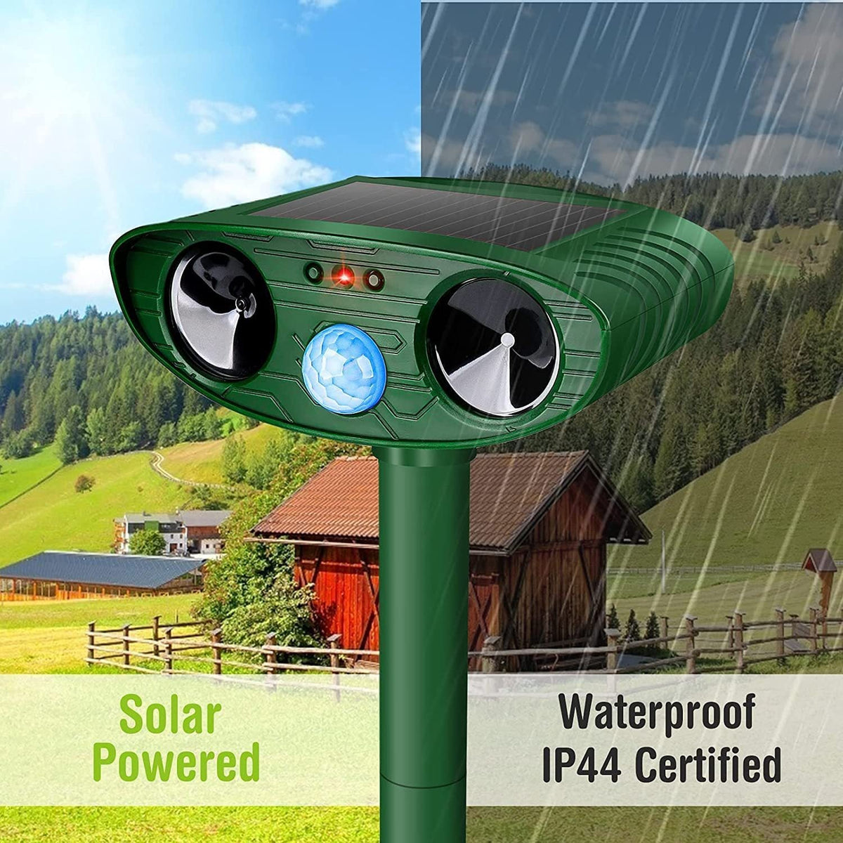 Classic Solar Powered Animal Repeller - PIR Sensor, Ultrasonic & Flashing Light Deterrent for Cats, Dogs, and Birds Tristar Online