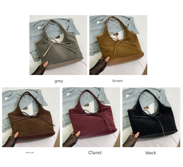 Coffee Chic Retro Suede-Finish PU Leather Tote Bag - Large Capacity Shoulder Bag with Tie Accent Tristar Online