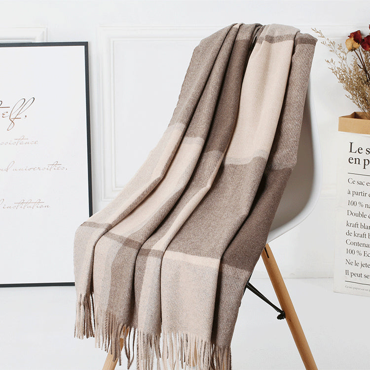 Cozy Color Block Fringe Scarf - Camel for Fall and Winter Tristar Online