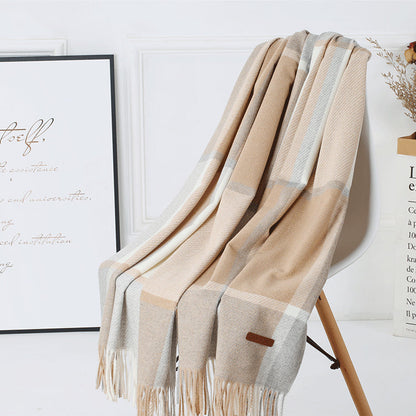 Cozy Color Block Fringe Scarf - Khaki Shawl for Fall and Winter Tristar Online