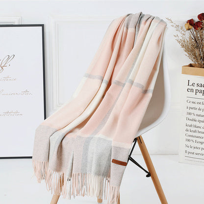 Cozy Color Block Fringe Scarf - Pink and Grey Shawl for Fall and Winter Tristar Online