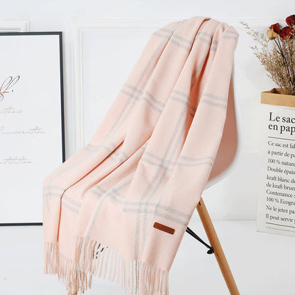 Cozy Color Block Fringe Scarf - Pink Shawl for Fall and Winter Tristar Online