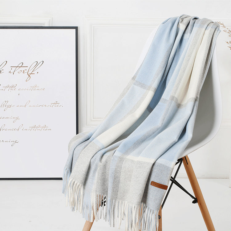 Cozy Color Block Fringe Scarf - Sky Blue Shawl for Fall and Winter Tristar Online