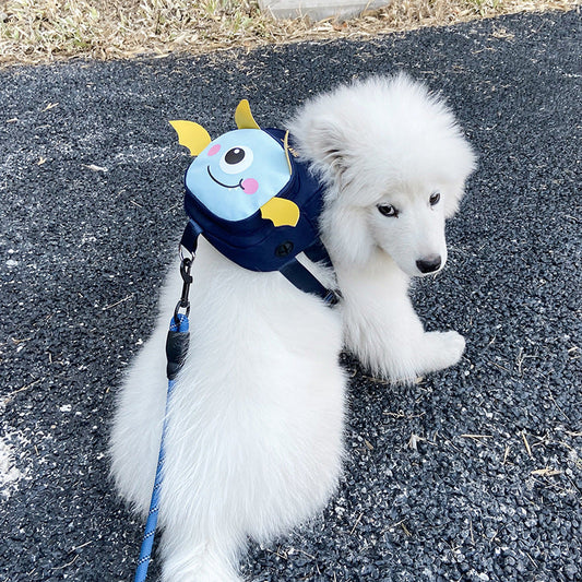 Dark Blue Adorable Monster Pet Backpack Harness - Small Dog & Cat Treat Pouch with Poop Bag Dispenser Tristar Online