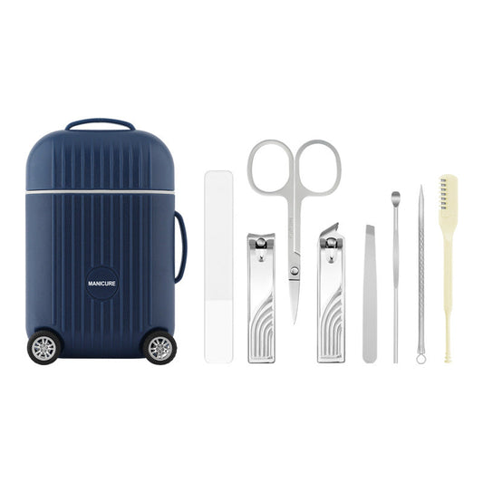 Dark Blue Mini Suitcase Manicure Set - 8-Piece Portable Grooming & Nail Care Travel Kit Tristar Online