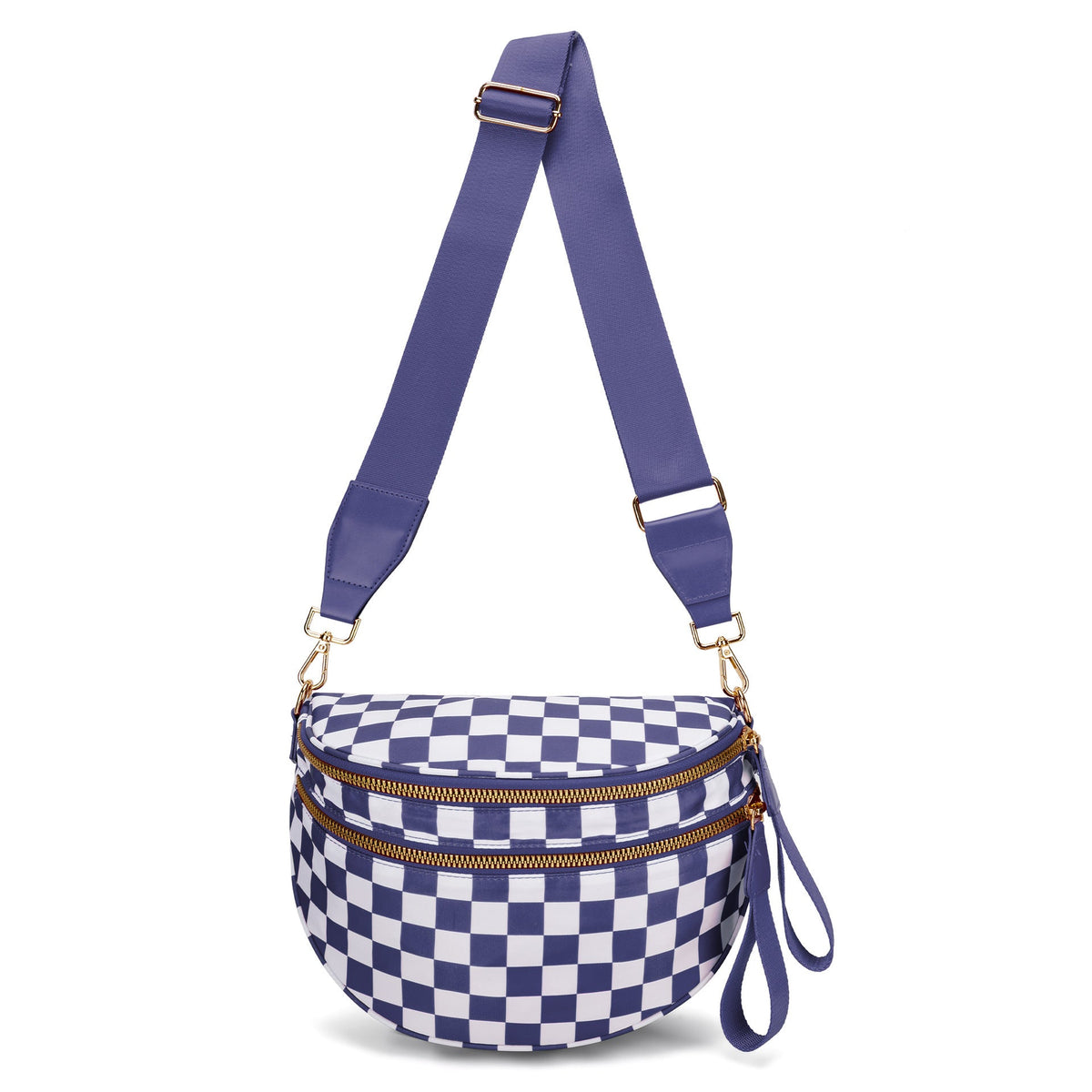 Dark Purple Checkered Trendy Sling Bag - Women's Crescent Crossbody Purse with Wide Adjustable Strap Tristar Online