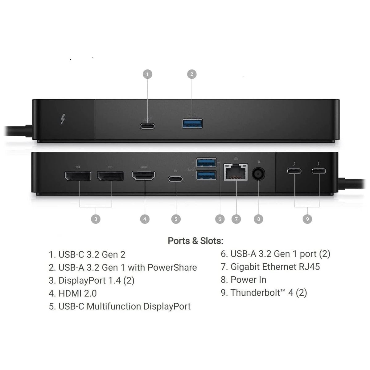 Dell WD22TB4 Thunderbolt 4 Dock - Dual Thunderbolt 4, HDMI 2.0, DP 1.4, USB-C, USB-A, Gigabit Ethernet, 5K Display Support Tristar Online
