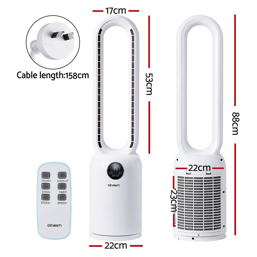Devanti 2in1 Bladeless Fan Air Purification W/ Remote 88cm Tristar Online