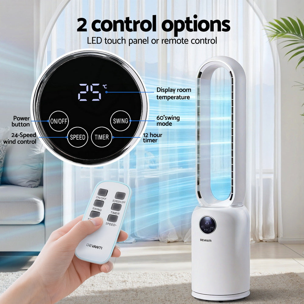 Devanti 2in1 Bladeless Fan Air Purification W/ Remote 88cm Tristar Online