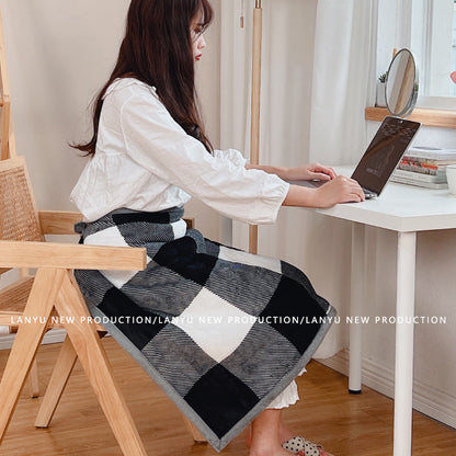 Double-Sided Geometric & Plush Throw Blanket - Warm 70x100cm Multi-Use Wrap(Black and white checkered/reverse gray) Tristar Online