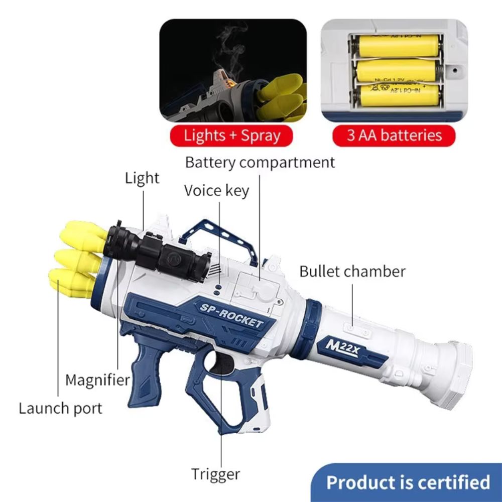 Electronic Toy Gun with Realistic Sound and Light Effects - Soft Bullet Bazooka Rocket Launcher