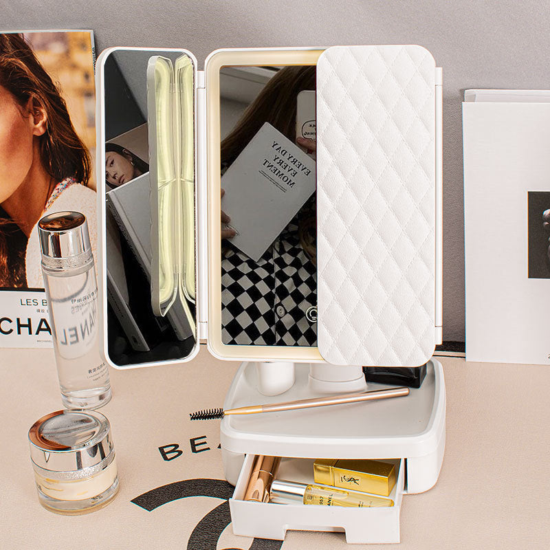 Elegant Tri-Fold Shell LED Vanity Mirror - Smart Makeup Gift with Storage & Illumination Tristar Online