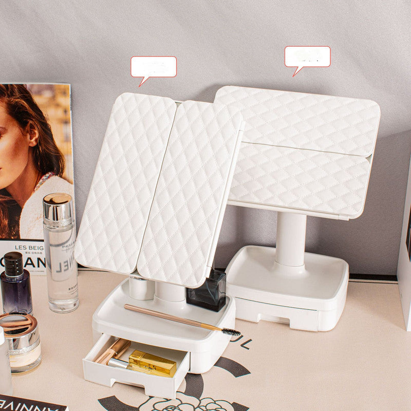 Elegant Tri-Fold Shell LED Vanity Mirror - Smart Makeup Gift with Storage & Illumination Tristar Online