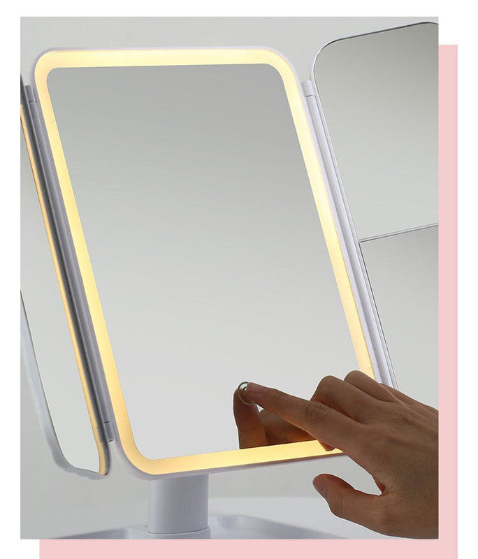 Elegant Tri-Fold Shell LED Vanity Mirror - Smart Makeup Gift with Storage & Illumination Tristar Online