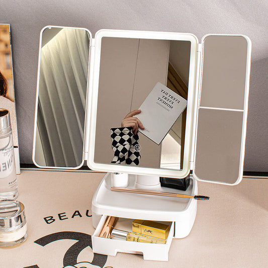 Elegant Tri-Fold Shell LED Vanity Mirror - Smart Makeup Gift with Storage & Illumination Tristar Online
