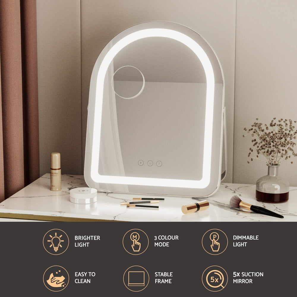 Embellir Makeup Mirror 35x45cm Dressing Vanity LED Stripe Light with 5x Magnification Rotation White Arch Tristar Online