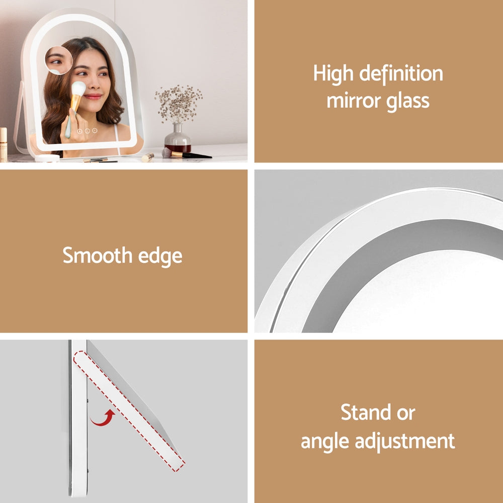 Embellir Makeup Mirror 35x45cm Dressing Vanity LED Stripe Light with 5x Magnification Rotation White Arch Tristar Online