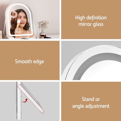 Embellir Makeup Mirror 35x45cm Dressing Vanity LED Stripe Light with 5x Magnification Rotation White Arch Tristar Online