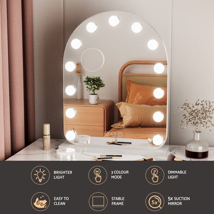 Embellir Makeup Mirror 40x50cm Dressing Vanity LED Bulb Light with 5x Magnification White Arch Tristar Online