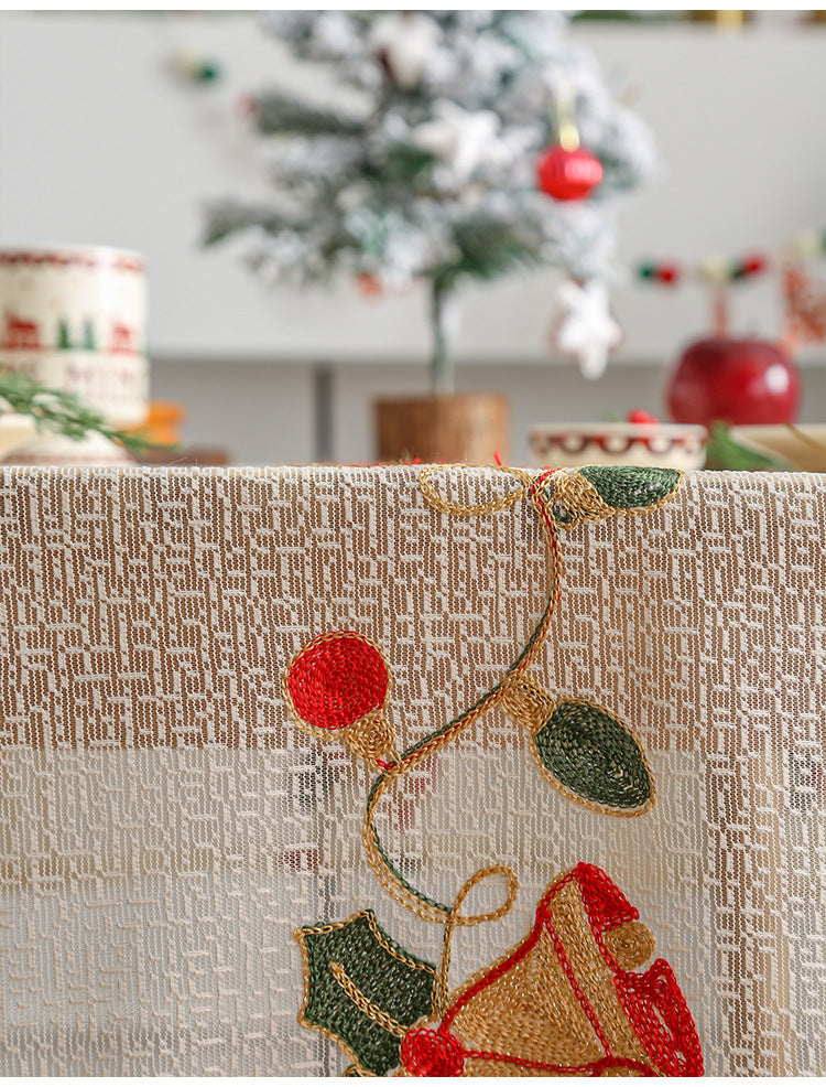 Embroidered Christmas Tablecloth - Embroidered Bells & Holly Design (140*305cm) Tristar Online