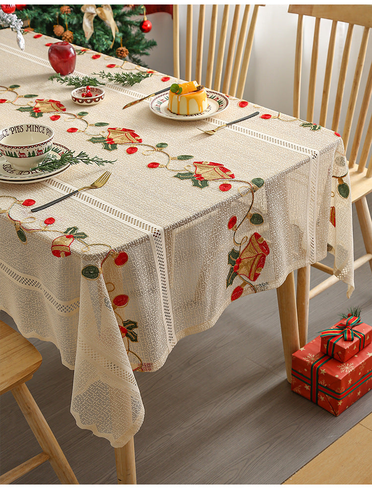 Embroidered Christmas Tablecloth - Embroidered Bells & Holly Design (140*305cm) Tristar Online
