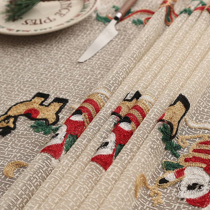 Embroidered Christmas Tablecloth - Embroidered Santa Claus, Reindeer (140*140cm) Tristar Online