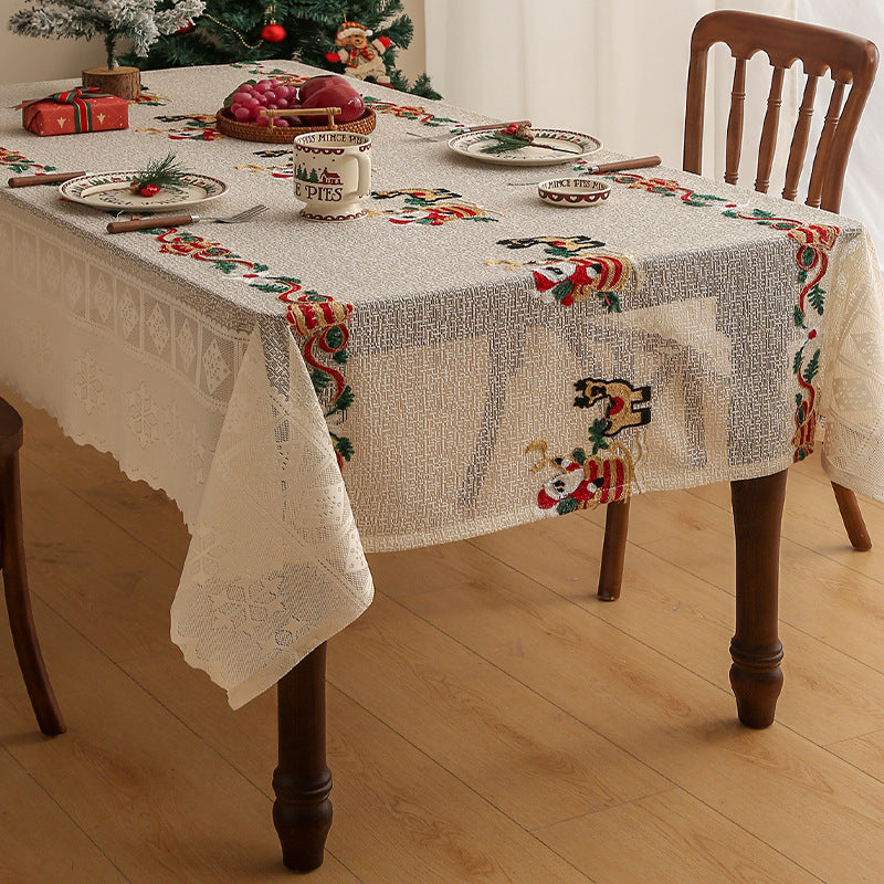 Embroidered Christmas Tablecloth - Embroidered Santa Claus, Reindeer (140*140cm) Tristar Online