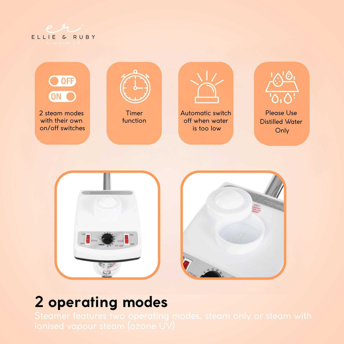 Ellie & Ruby Facial Steamer Professional Ozone Face Sauna Deep Skin Cleansing