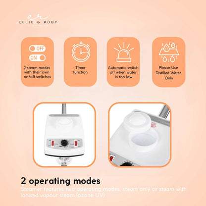 Ellie & Ruby Facial Steamer Professional Ozone Face Sauna Deep Skin Cleansing
