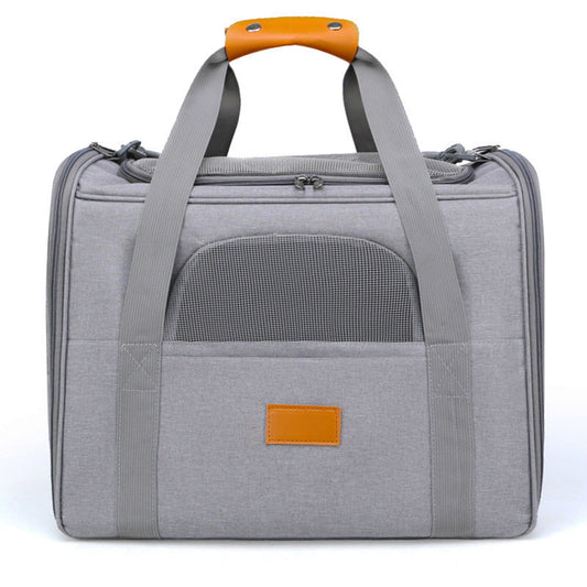 Foldable Soft-Sided Pet Carrier for Travel - Fits Cats & Small Dogs Under 6kg, with Removable Plush Bed & Shoulder Strap(grey) Tristar Online