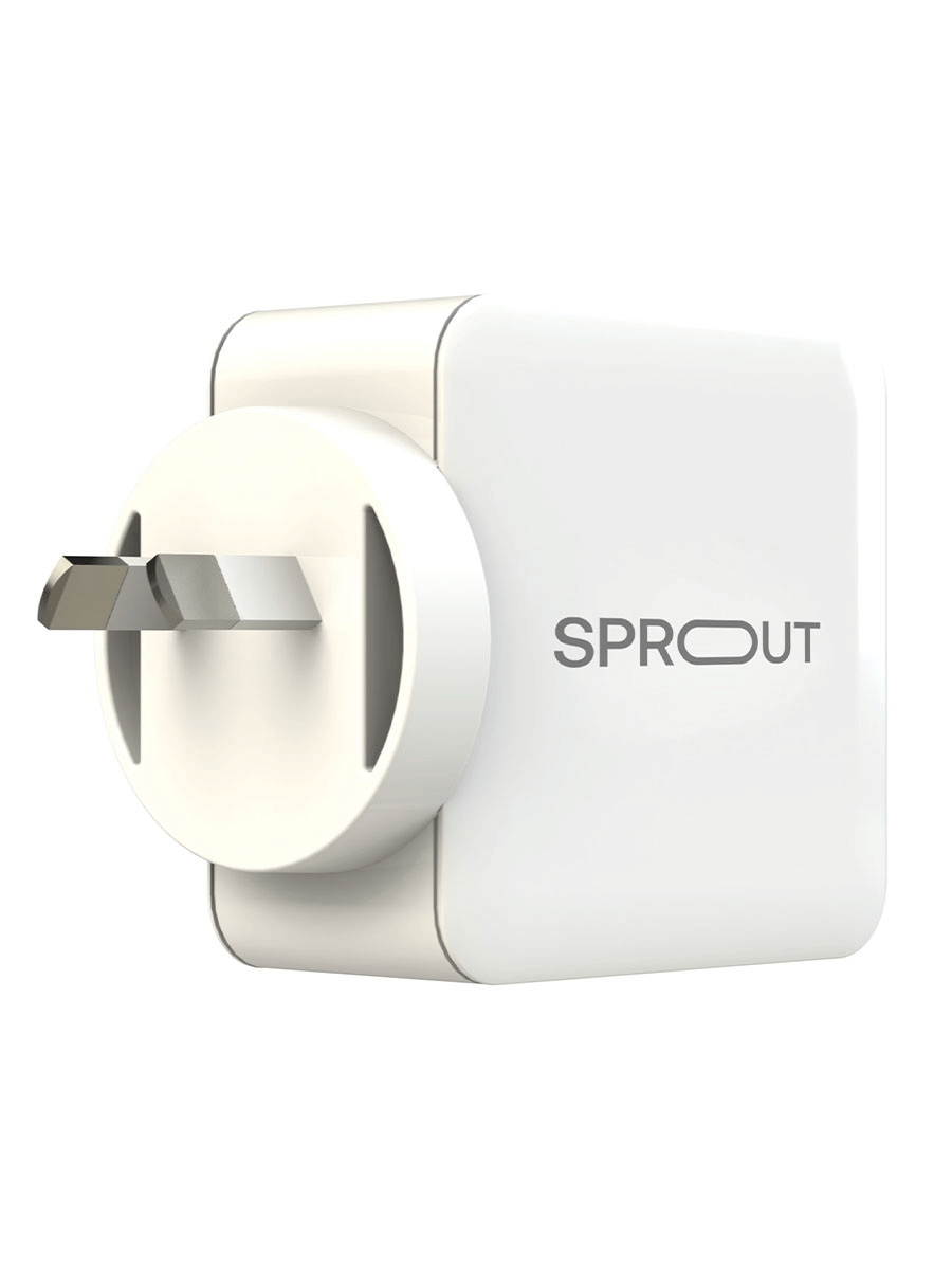 Sprout 65W GaN Power Adapter – White – 3-Port Fast Charger - (AU Version) - Pristine – Refurbished Sprout