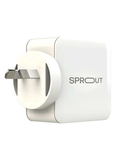 Sprout 65W GaN Power Adapter – White – 3-Port Fast Charger - (AU Version) - Pristine – Refurbished Sprout