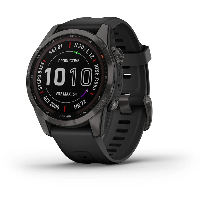 Garmin Fenix 7S Sapphire Solar -Carbon Grey DLC Titanium with Black Band Garmin
