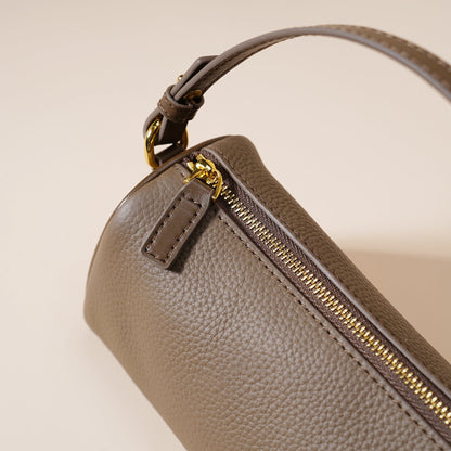 Genuine Leather Boston Bag - Mini Barrel Crossbody & Top Handle Purse(grey) Tristar Online