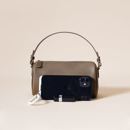 Genuine Leather Boston Bag - Mini Barrel Crossbody & Top Handle Purse(grey) Tristar Online