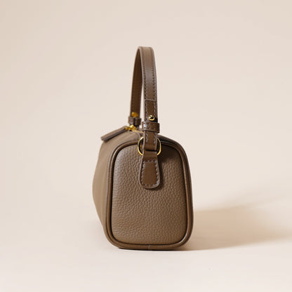 Genuine Leather Boston Bag - Mini Barrel Crossbody & Top Handle Purse(grey) Tristar Online