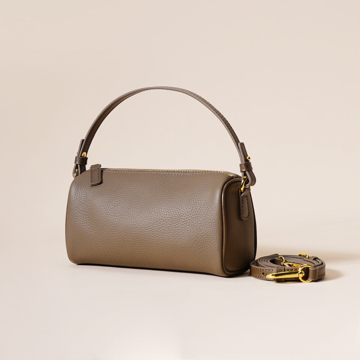 Genuine Leather Boston Bag - Mini Barrel Crossbody & Top Handle Purse(grey) Tristar Online