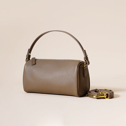 Genuine Leather Boston Bag - Mini Barrel Crossbody & Top Handle Purse(grey) Tristar Online