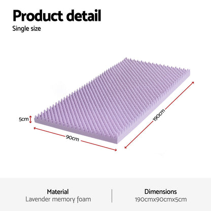 Giselle 5cm Memory Foam Mattress Topper Lavender Infused Egg Crate Pad Mat Single Tristar Online