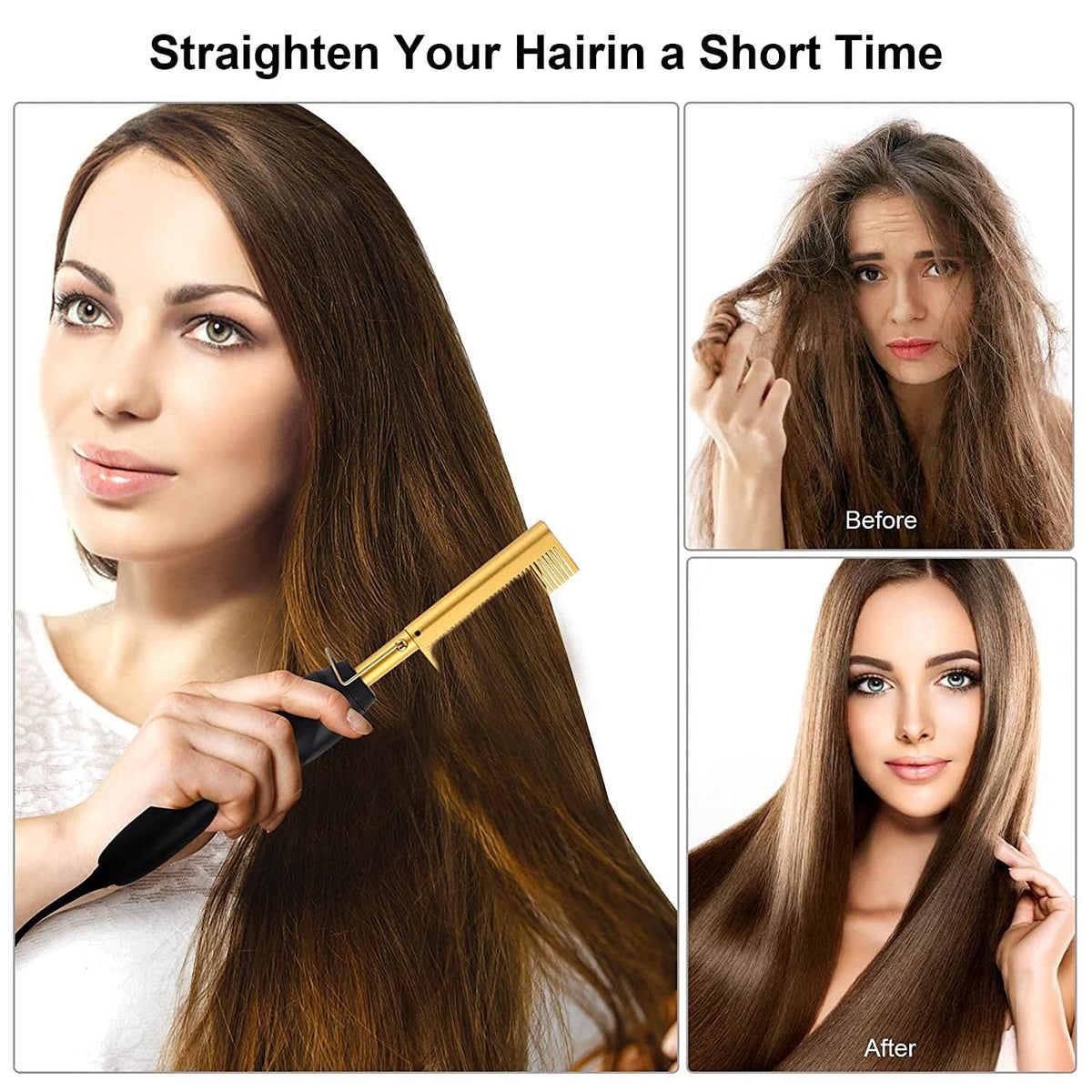 Gold and Black Electric Hot Comb Hair Straightener - Fast Heating Styling Tool with 3 Temp Settings & Anti-Scald Guard Tristar Online