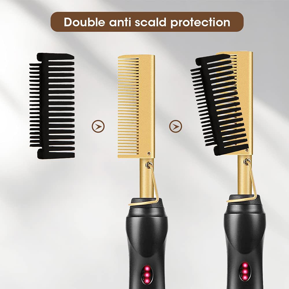 Gold and Black Electric Hot Comb Hair Straightener - Fast Heating Styling Tool with 3 Temp Settings & Anti-Scald Guard Tristar Online