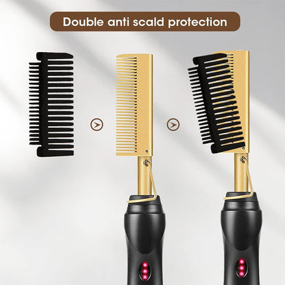 Gold and Black Electric Hot Comb Hair Straightener - Fast Heating Styling Tool with 3 Temp Settings & Anti-Scald Guard Tristar Online