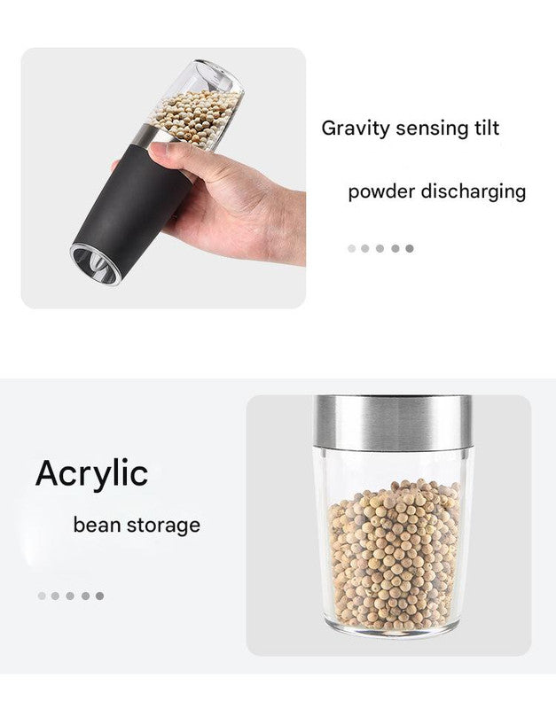 Gravity Electric Salt & Pepper Grinder Set - Adjustable Coarseness, LED Light, Battery Operated(silver) Tristar Online