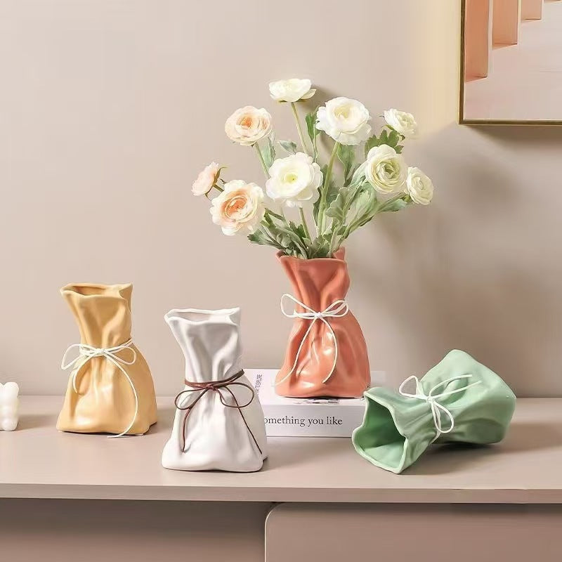 Green And White Chic Money Bag Inspired Vase - Modern Resin Decorative Flower Holder & Tabletop Accent(Use the mobile phone as a reference for size) Tristar Online