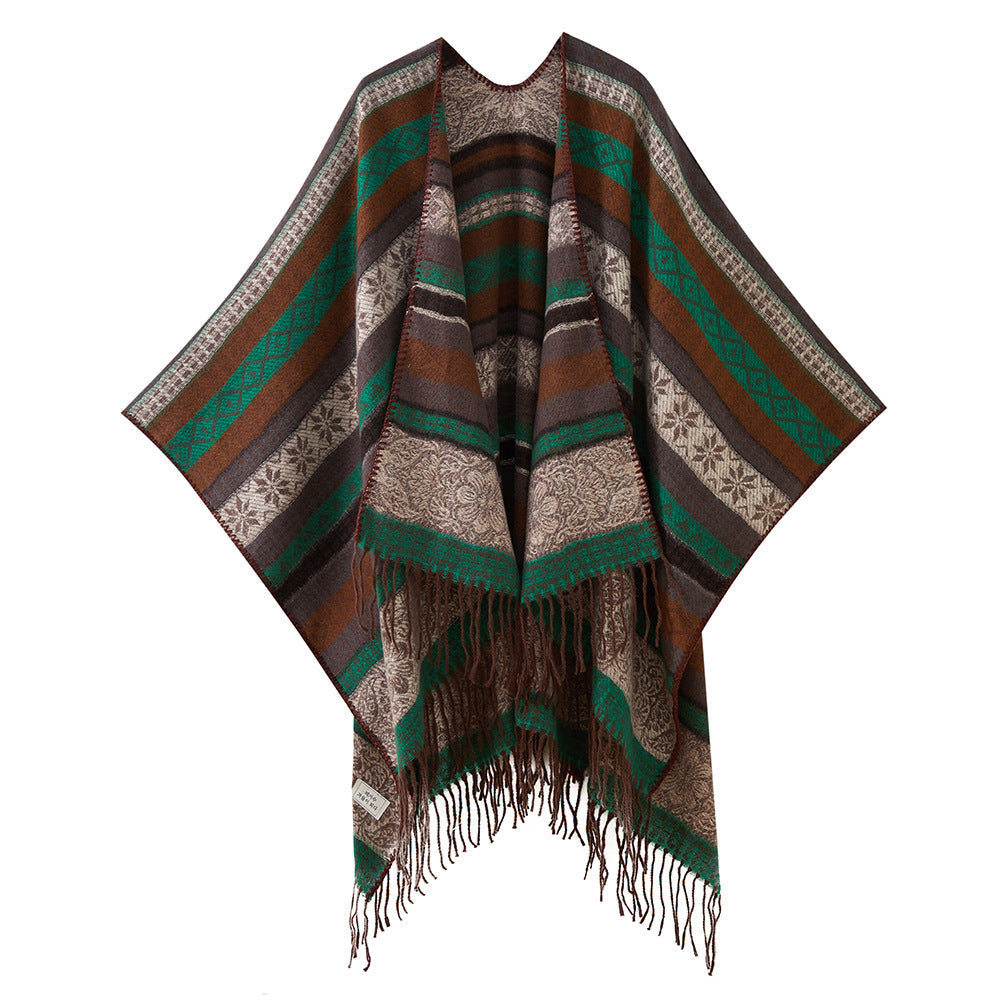 Green Elegant Jacquard Knit Shawl Wrap - Versatile Oversized Scarf (150cm x 130cm) Tristar Online