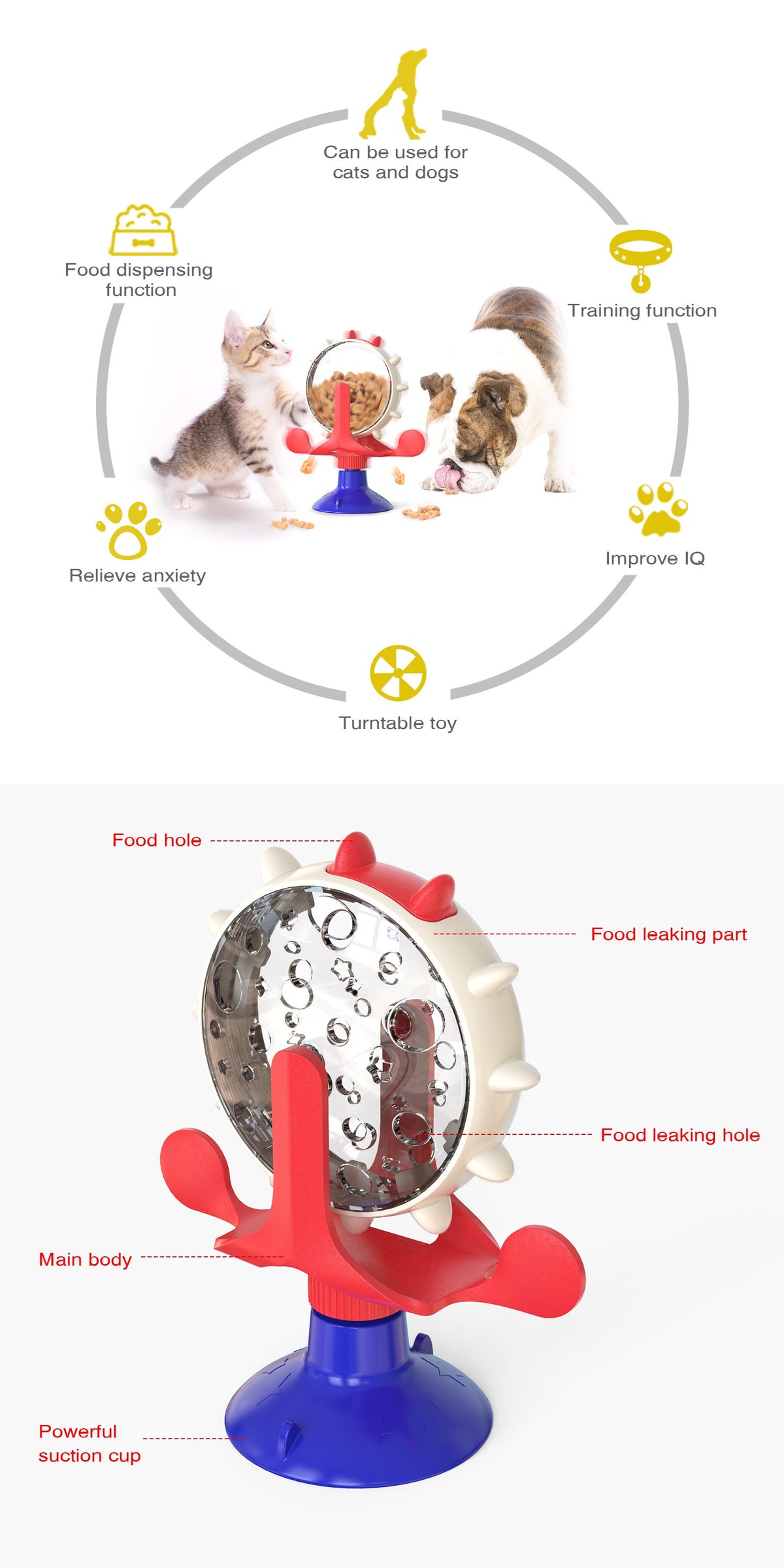 Green Interactive Pet Treat Dispenser - Spinning Wheel Food Puzzle Toy for Cats & Dogs with Suction Cup Base Tristar Online